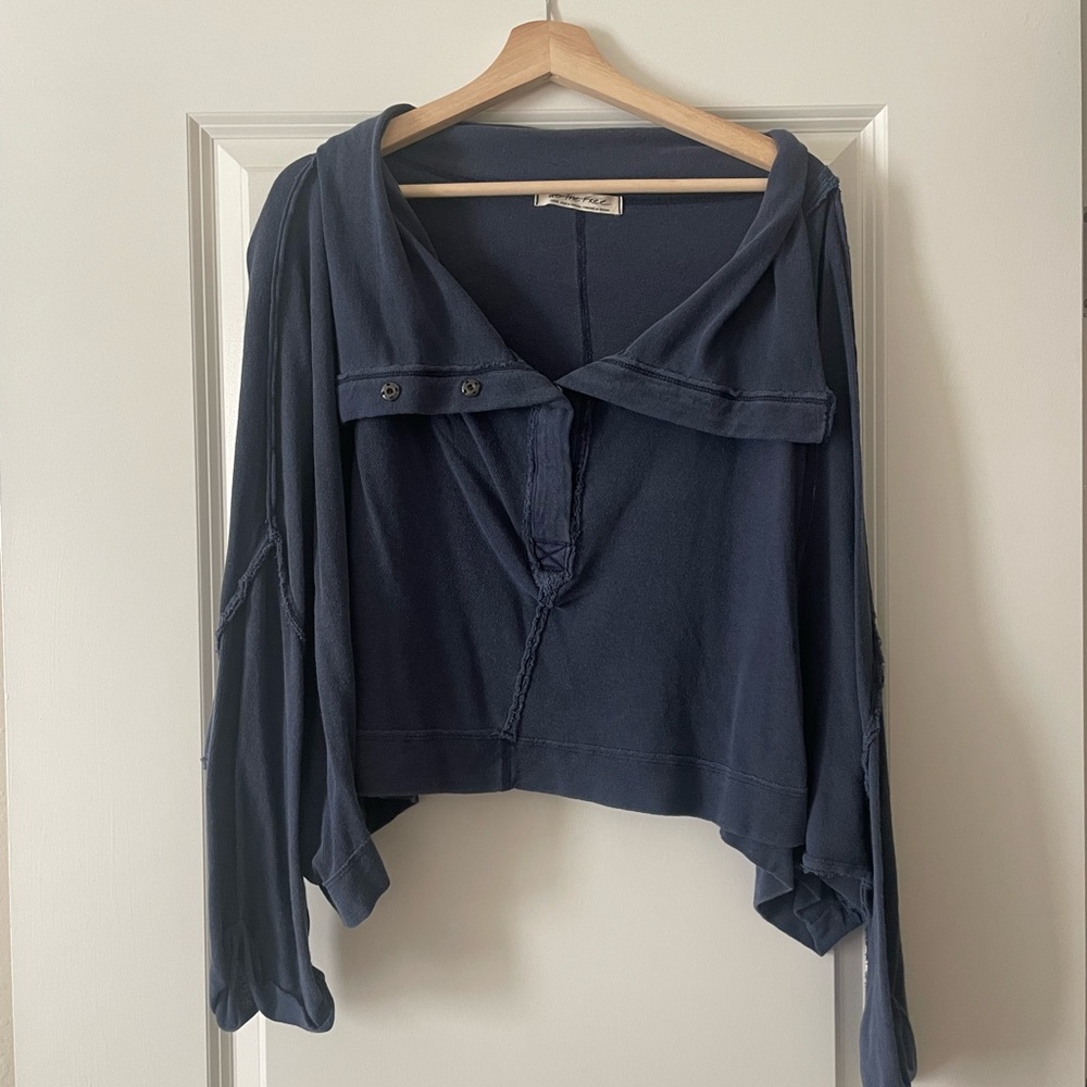 We The Free Blue Sailor Collar Crop Blouse